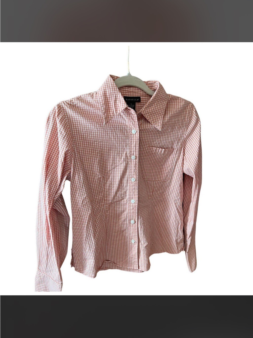 Rafaella Orange and White Gingham Button-Up Shirt